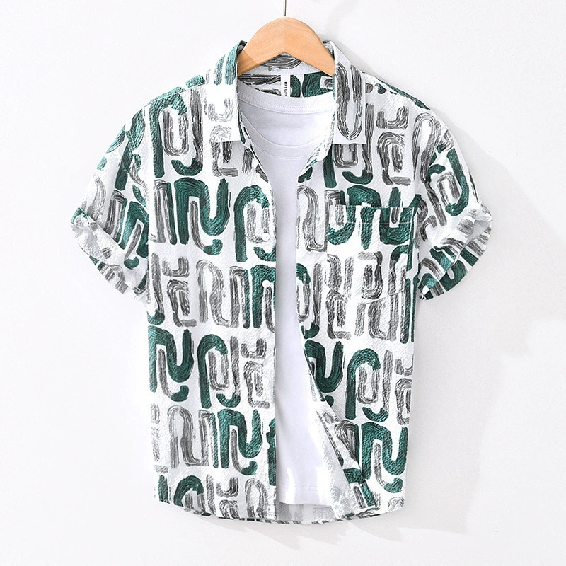 2076 Chao Cool персонализированные буквы с полным принтом рубашки повседневные топы свободные рубашки с короткими рукавами для мужчин