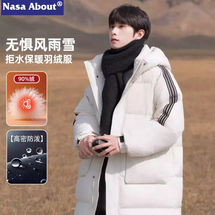 Nasa Mid-Length Hooded down Jacket for Men, Winter 2026 New Thickened Warm Winter Clothing, Cold-Proof Duck down Coat