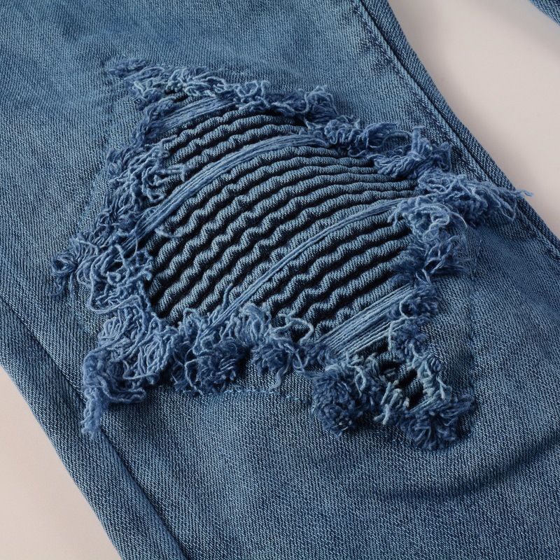 Jeans uomo slim fit skinny blu patchwork stropicciati pantaloni_voghion.com