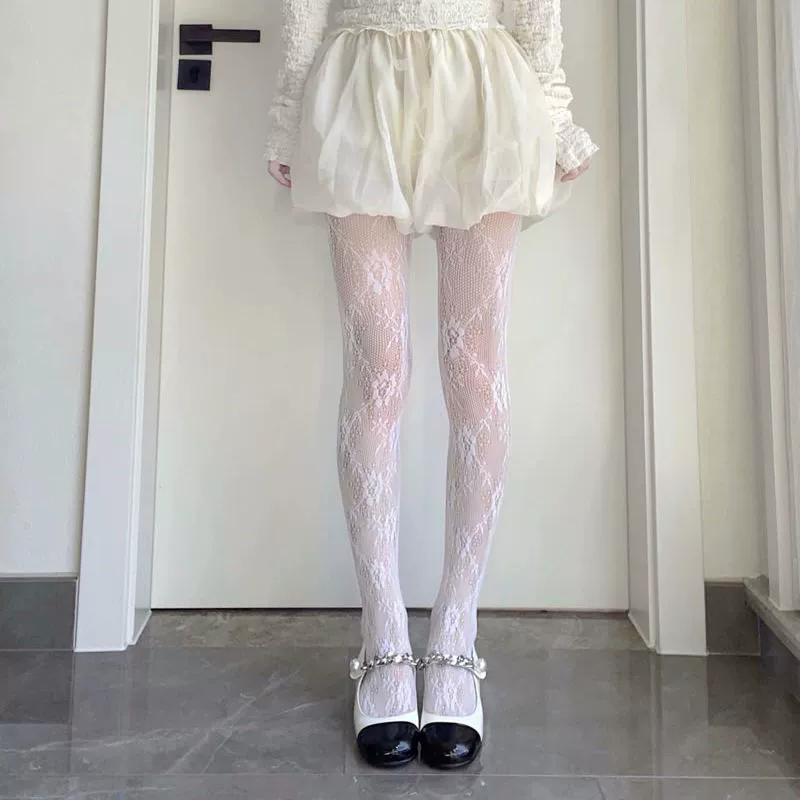 Летние тонкие милые белые сетчатые колготки, чулки, стиль Lolita