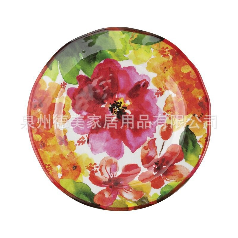 2025 spring and summer color American dish bowl 12 head American melamine imitation porcelain red salad bowl four suit