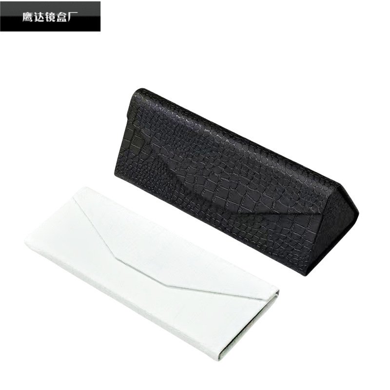 Wholesale Leather Sunglasses Frame Glasses Case Triangular Foldable Handmade Glasses Case Imitation Crocodile Leather Glasses Case