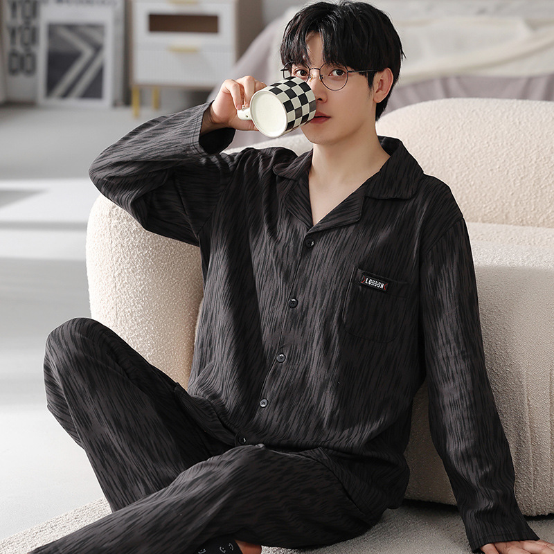 100% Cotton Pajamas for Men Autumn and Winter 2025 New Cardigan Long-Sleeved Loose Style Can Be Worn Outside Home Clothes Set
