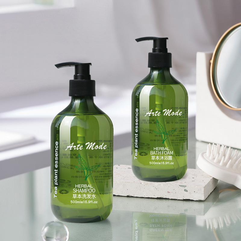 Disposable large bottle of Daily 500ml green tea shampoo shower gel Hotel hostel guest room wash wholesale
