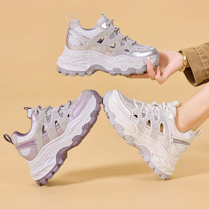 Women's Sports Shoes 2026 New Model, Summer Breathable Running Shoes, Rhinestone Hollow-Out Women's Thick-Soled Dad Shoes Women's Sports Shoes 2026 New Model, Summer Breathable Running Shoes, Rhinestone Hollow-Out Women's Thick-Soled Dad Shoes