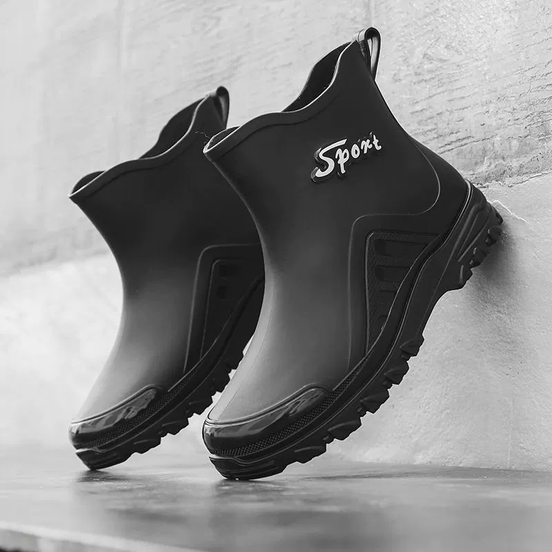 Резиновые сапоги, Мужская модная короткая Нескользящая непромокаемая обувь, кухонная резиновая обувь, автомойка, пол, износостойкие водонепроницаемые сапоги на флисовой подкладке, теплые