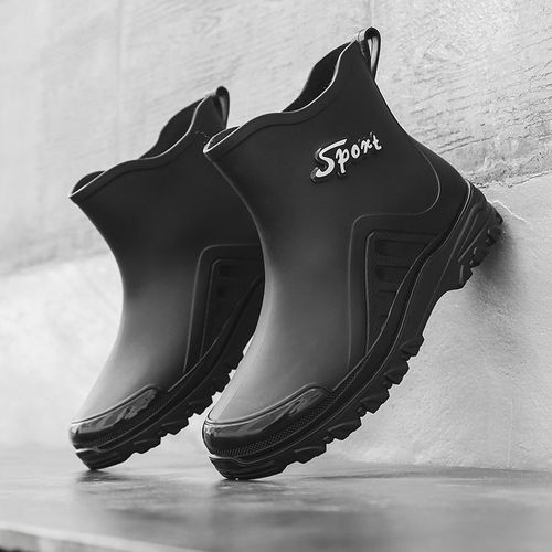 Men's fashionable short rain boots, slip-resistant, waterproof kitchen rubber shoes, car washing, construction wear-resistant, warm-lined water boots