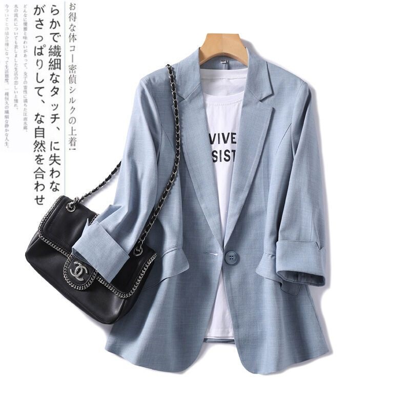 Thin Blazer Jacket for Women 2026 New Summer Style with Three-Quarter Sleeves, Elegant Slim-Fit Suit Top for Women