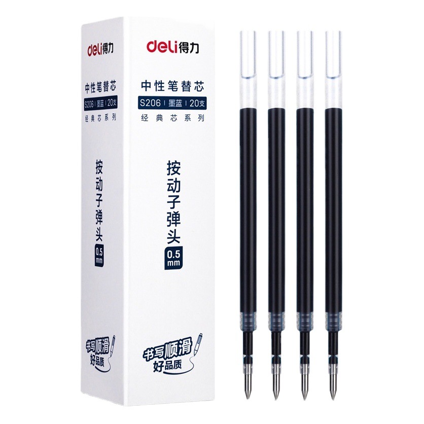 Deli Pen Refills S206 Retractable Bullet Tip 0.5 Black Blue Red Ink Blue Gel Pen Refills Stationery Wholesale
