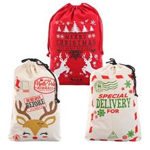 工廠批發 聖誕格子棉布袋 超大束口袋 聖誕禮品拉繩袋 跨境專供