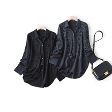 老钱轻熟风重磅刺绣钉珠 美利奴羊毛针织衫宽松中产衬衫毛衣010