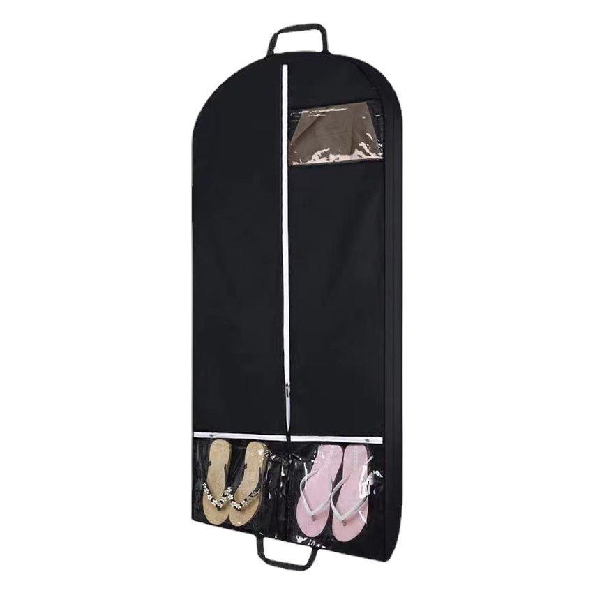 Bolsa de polvo de ropa de poliéster negro portátil doble múltiples bolsillos transparentes bolsa de almacenamiento de ropa con circunferencia lateral cubierta de traje zapatos