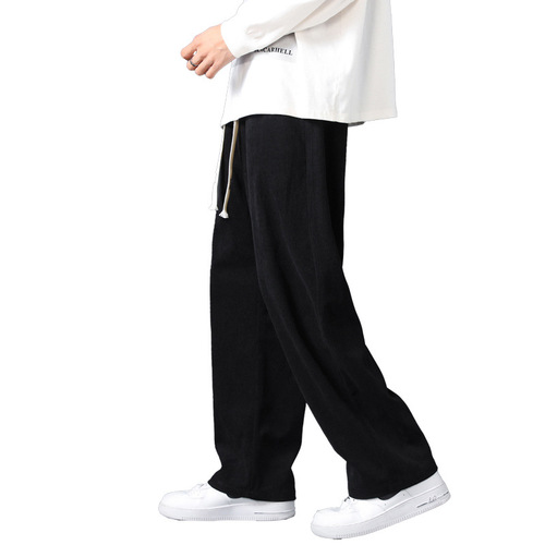 Fall/Winter Corduroy Casual Pants for Men, Solid-Color Floor-Length Trousers—Trendy Spring/Summer Wide-Leg Sports Long Pants