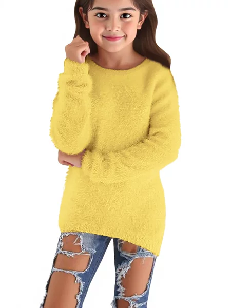 2025 Autumn/Winter Solid Color Pullover Warm Children's Arctic Velvet Sweater Versatile Classic Crew Neck in Stock Classic Versatile