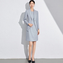 春秋时尚新款灰蓝色西装套装修身显瘦高级感职业女装连衣裙套裙OL