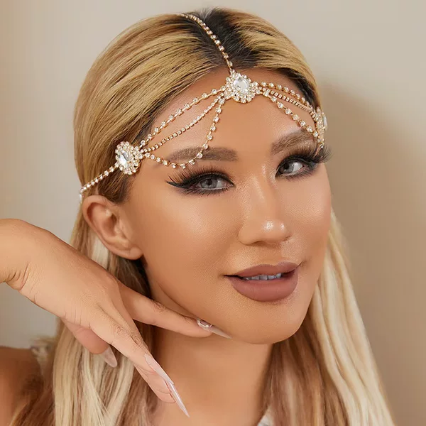 Factory direct supply rhinestone European and American bride headdress retro ethnic tassel hair chain simple Hanfu forehead chain accessories