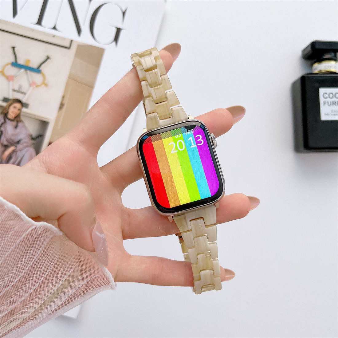 40g Weight Apple watch watchband Classification Resin Material Multicolor, Solid Color Pattern Casual, Retro Style Casual Retro Multicolor Solid Color Apple Watch Watchband 12