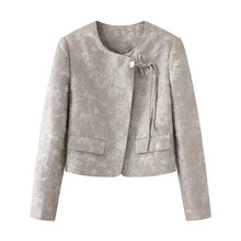 中老年女装春季新款国风圆领短款小香风外套设计感上衣宽松外套女