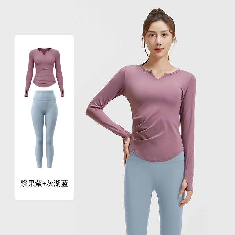 Juyi Tang nuevo conjunto básico de cuello en v elástico fitness running biking running sports suit