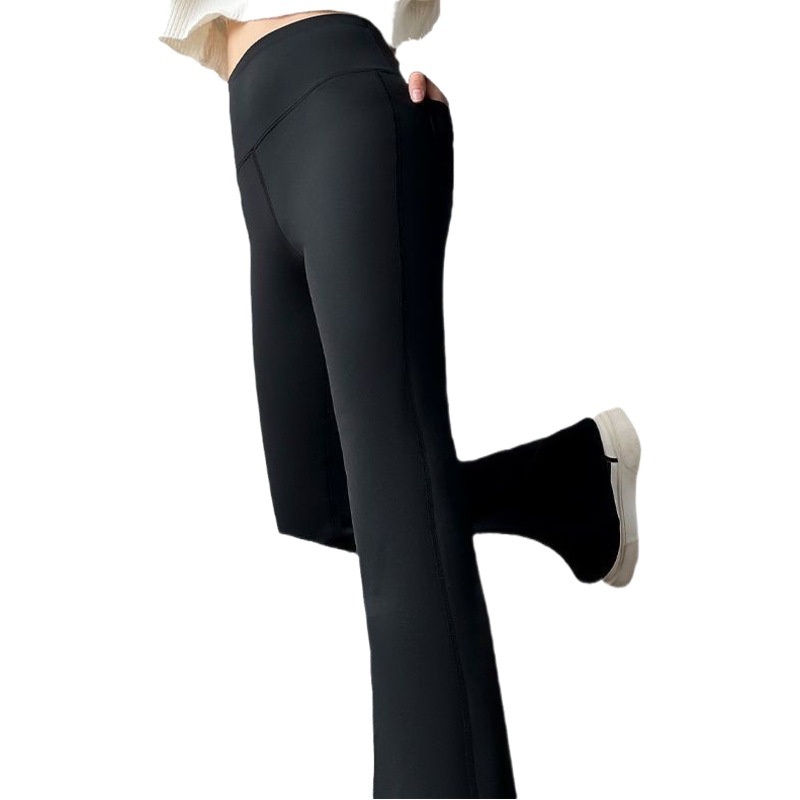 Pantalones acampanados de cintura alta con bolsillos traseros, forro polar, control de abdomen, leggings ajustados para mujer, estilo otoño/invierno, se pueden usar en exteriores, diseño de pantalones tipo shark.