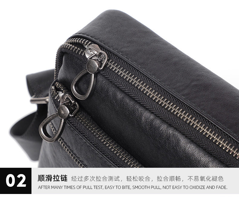 Túi đeo chéo nam da bò lớp đầu, túi đeo vai mở rộng đựng máy tính bảng 9 inch — Màu đen chi tiết 17