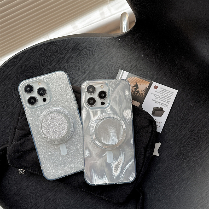 El brillo de hilo de plumas de plata magnético simple ins es adecuado para 14ProMax Apple 15 funda para teléfono móvil iPhone13/12 pareja