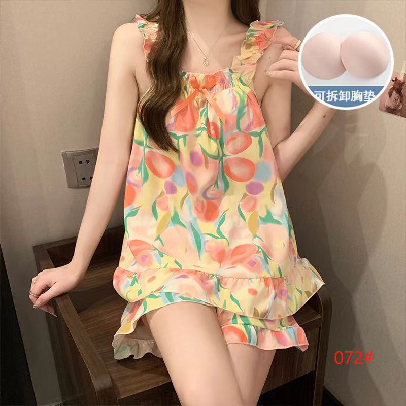 Pijamas al por mayor transfronterizos mujeres primavera y verano nuevos pantalones cortos de la princesa con cojín de pecho lindos set de flores ropa para el hogar