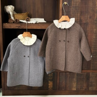 New Deep Autumn and Winter Children's High-grade Coat Sheep Wool Girls' Hatless Placket Three-button Double-sided Wool Coat