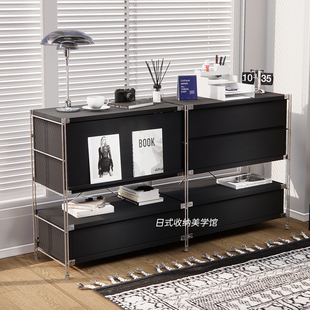 New Black Bauhaus Magazine Cabinet Stainless Steel Living Room Storage Side Cabinet Floor-Standing Storage Cabinet Storage Multi-Layer Cupboard