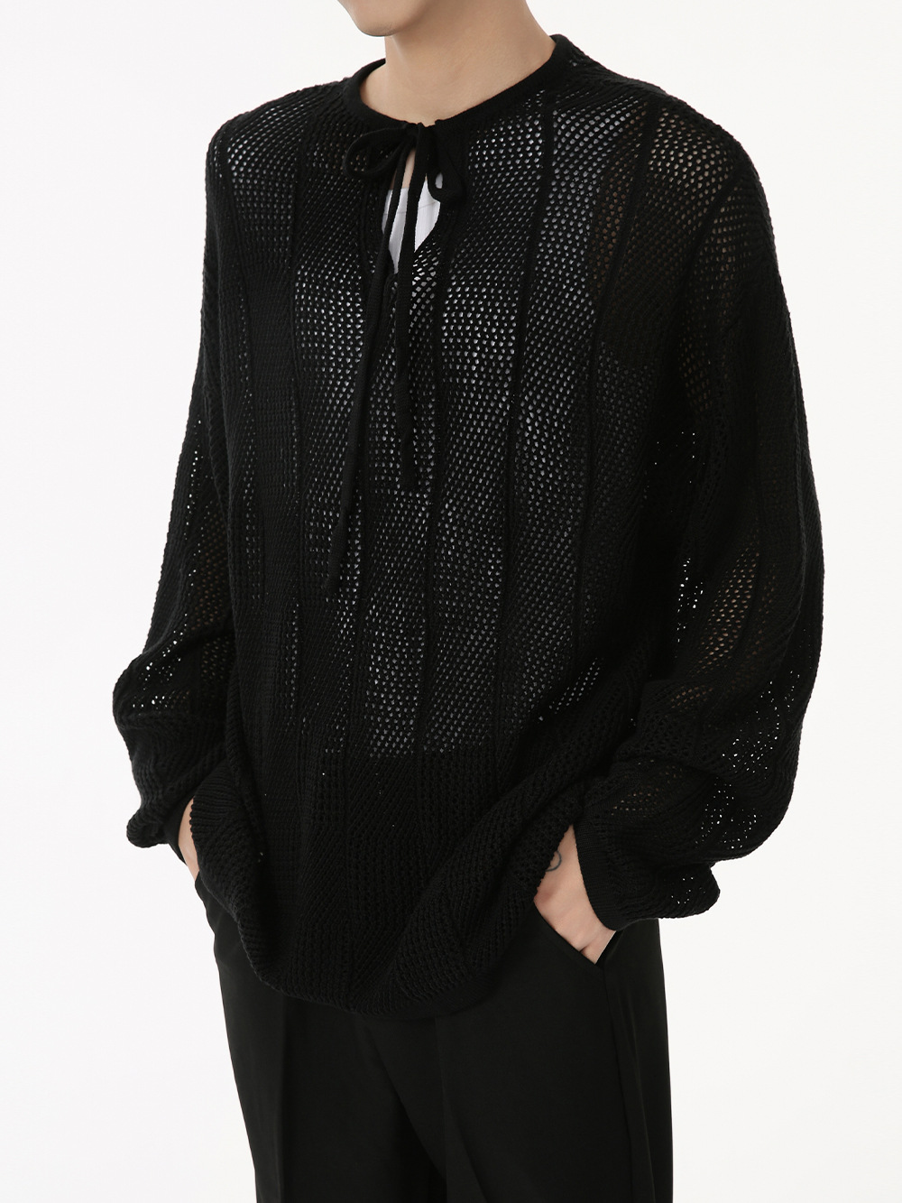 MTLCLOTHES Hombres| 2024 otoño nuevos productos coreanos perezosos sueltos agujeros delgados camisa de punto de manga larga moda