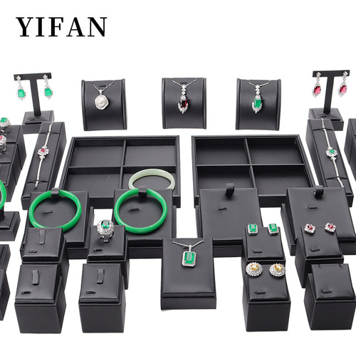 Jewelry props, black matte leather accessories, display ring bracelet jade and jadeite display window counter display props