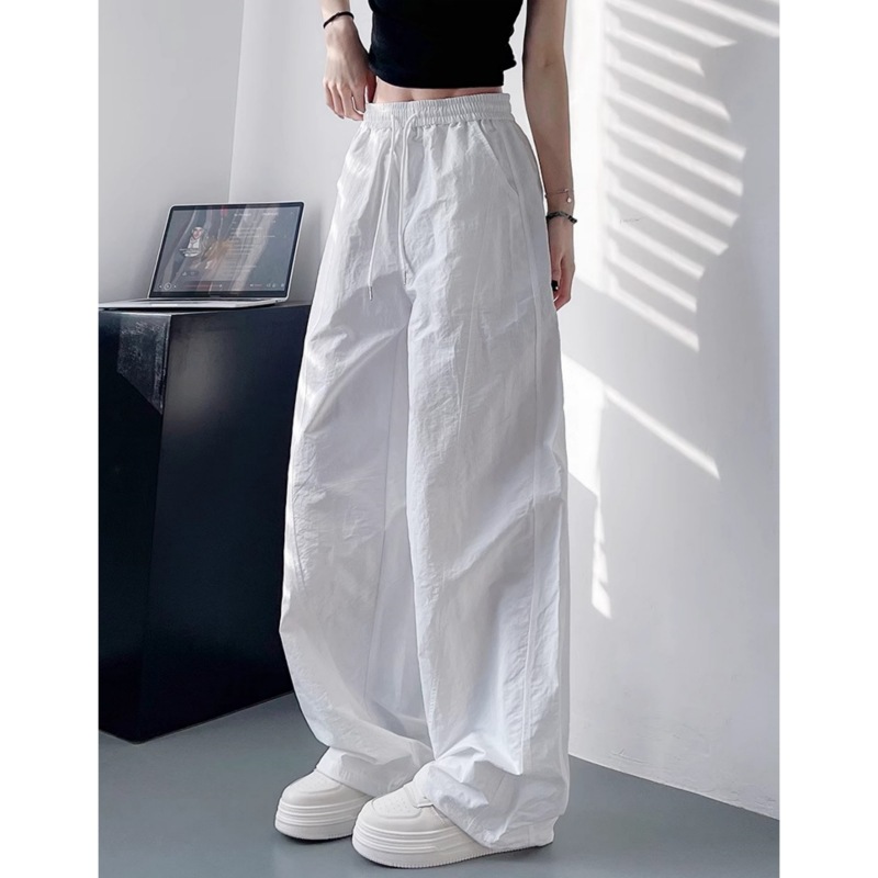 White Quick-Dry Cargo Pants for Women, Summer Lightweight Loose Slimming Wide-Leg Pants, High-Waisted Pleated Sweatpants Wholesale