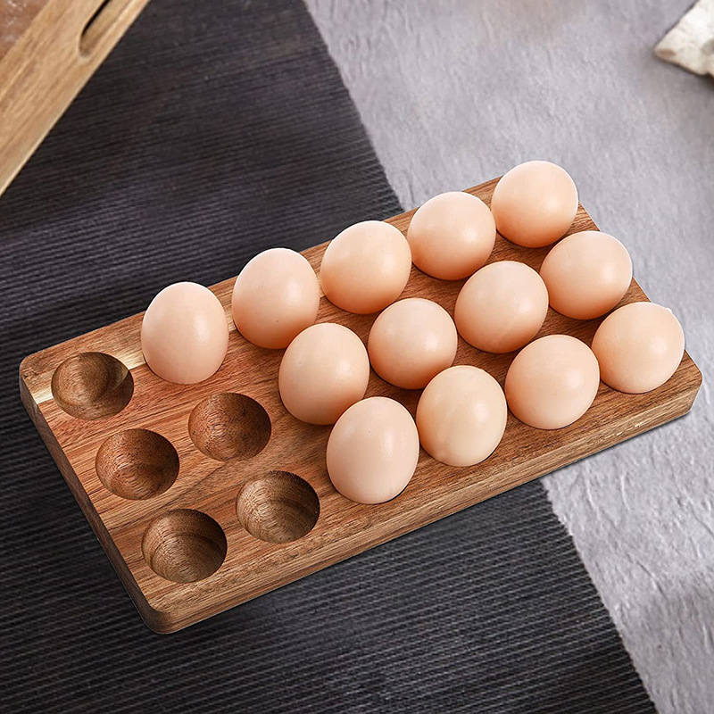 Bandeja de huevos de madera refrigerador doméstico bandeja de almacenamiento de huevos sushi fruta merienda placa fiesta creativa