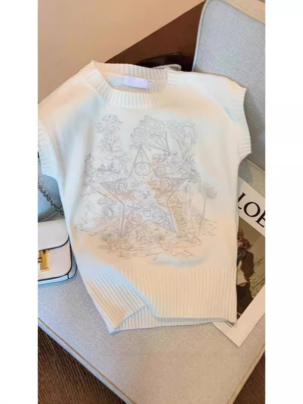 フレンチニットベスト上着重工セーター夏の新作大衆デザイン感洋風刺繍ノースリーブニット|undefined
