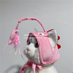 逗猫帽子头戴式逗猫棒猫咪头套帽子宠物狗狗羽毛自嗨玩具黄色帽子