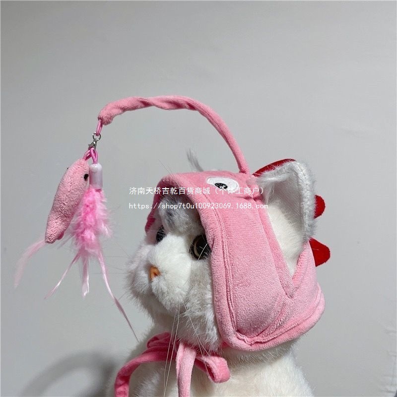 逗猫帽子头戴式逗猫棒猫咪头套帽子宠物狗狗羽毛自嗨玩具黄色帽子|undefined