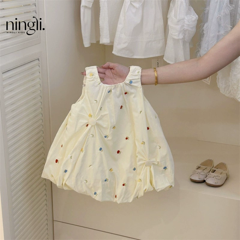 Dress (Ningli) Summer Cheongsam, Children's Princess Skirt, 80–130 cm, Pink & Plaid