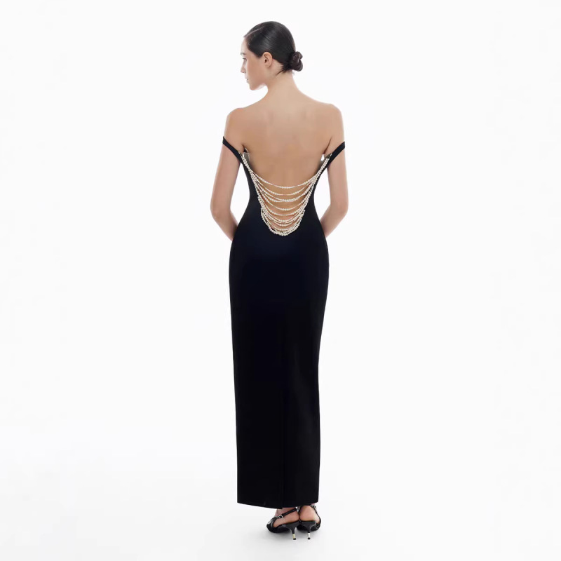 In-Stock Vietnamese Niche Design Beaded Off-Shoulder Backless Gown Elegant Dress 50517