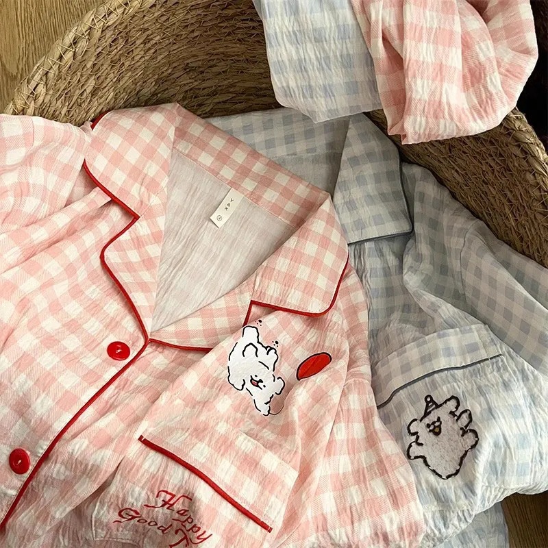 Ins 강아지 잠옷 커플 여름 반팔 반바지 구름 면화 만화 귀여운 느슨한 대형 남성과 여성의 가정 의류