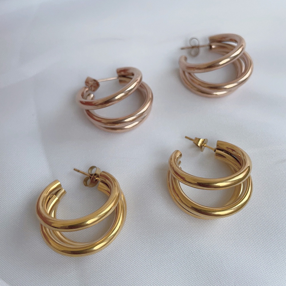 Daily Occasion Titanium Steel Material C Shape Pattern 1 Pair Retro Simple Style C Shape Plating Titanium Steel Ear Studs