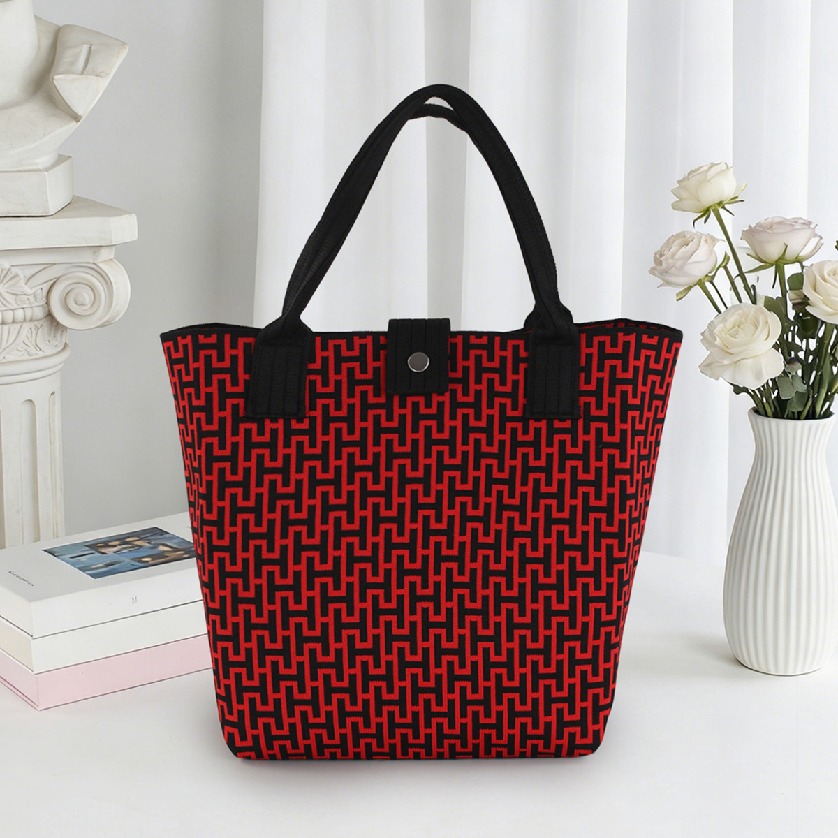 Bolso de tejido coreano de gran capacidad de transporte de moda de mil pájaros bolsos de mano casuales versátiles bolsos de bento image 10