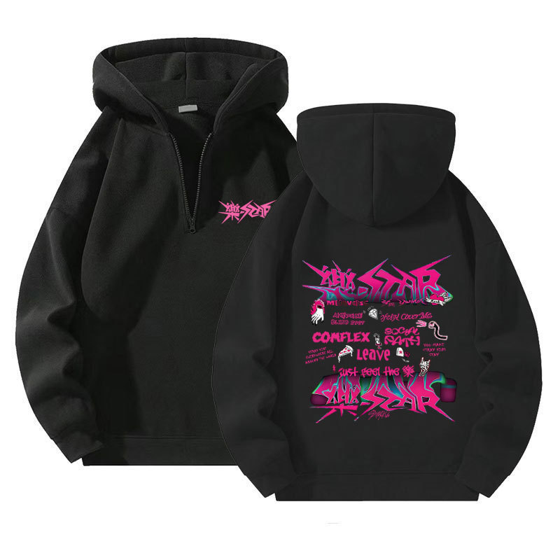 Stray Kids Atz Singer Peripheral Printed Zipper Sweatshirt Men's and Women's Quarter Zipper Pullover Sweatshirt