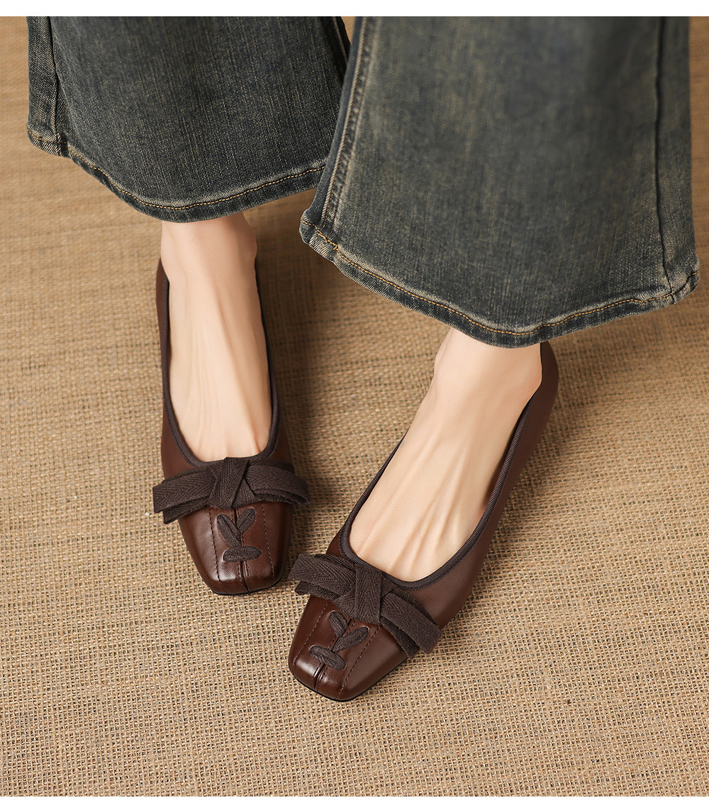 Giày da nữ mũi vuông cổ điển gót thấp phong cách vintage — đen chi tiết 18