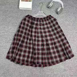 早春新款M系红黑格纹古学院风宽松抽绳半身裙南油精品