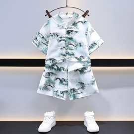 中小童唐装短袖套装休闲春夏装5-6-7岁精致舒服穿搭夏新男生夏款