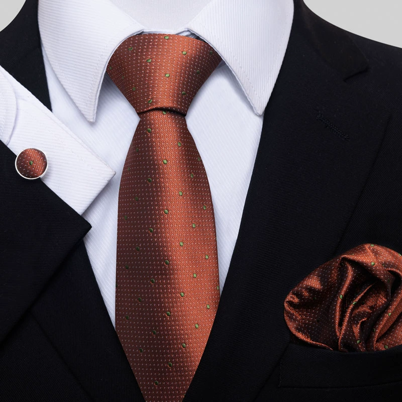 Ready stock solid color polka dot plaid tie wholesale solid color men's tie tie cufflinks pocket square set 8cm