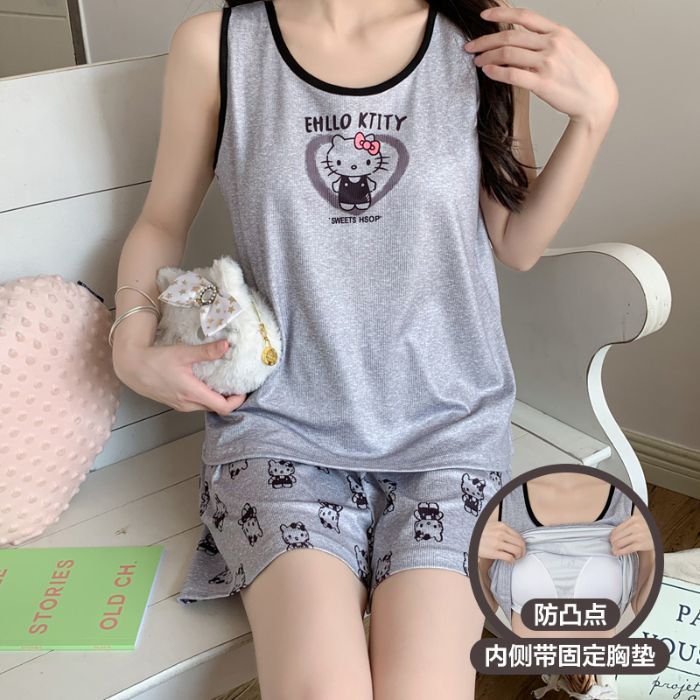 Conjunto de Pijama de Chaleco y Shorts de Seda de Hielo con Almohadillas para el Pecho, Seda Sintética, para Hogar