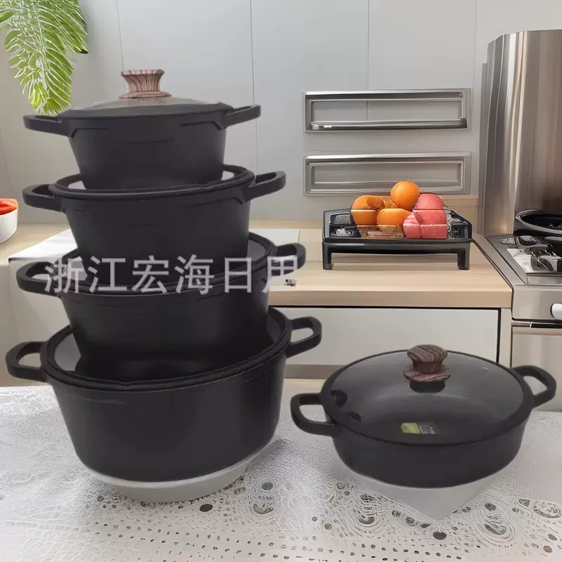 新款凹纹光面10件套汤锅铝制复底煎锅煲汤炒菜锅奶锅可配耳套通用