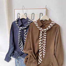 条纹披肩牛仔色衬衫女秋冬宽松叠穿外套休闲百搭男友风上衣6042