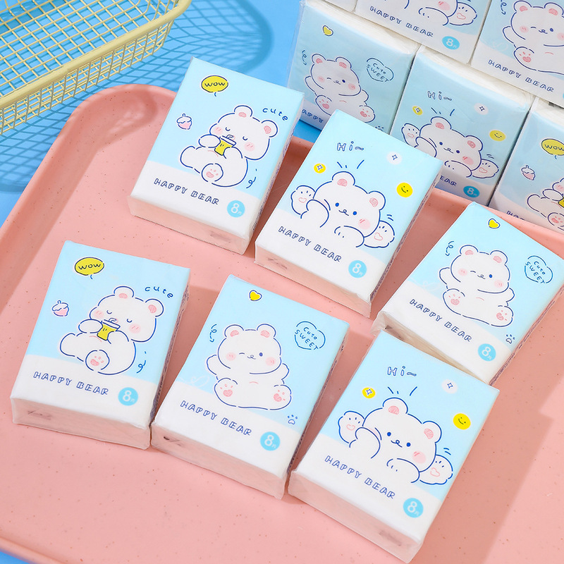 Sen Kiss Handkerchief Paper Towel Bear Pattern Cartoon Pattern Portable Small Package Paper Towel Handkerchief Paper Towel Student Special Paper Towel